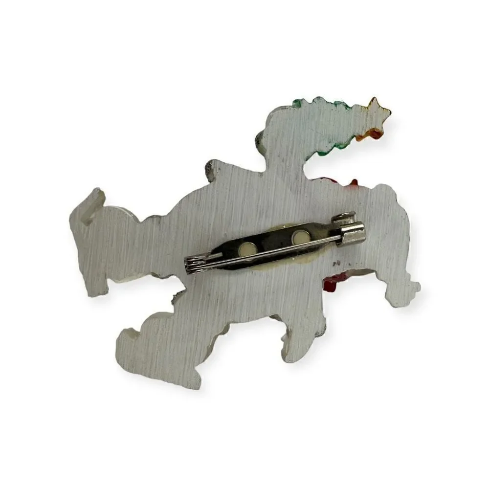 Festive Snowman skating holding a Christmas tree Vintage brooch costume